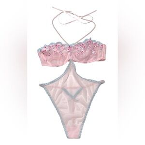 Victoria’s Secret Sheer Embroidered Pearl Halter Teddy Large NWT